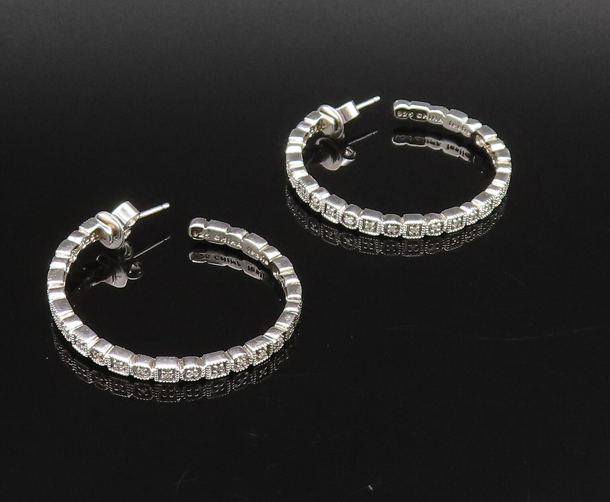925 Silver  Vintage Genuine Diamonds Square & Round Pattern Earrings  EG12180