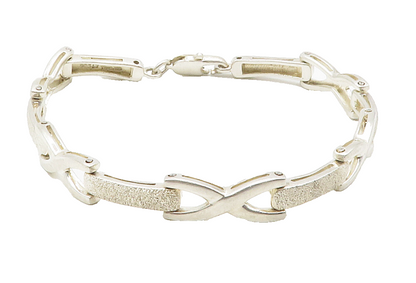 925 Sterling Silver  Vintage Shiny Frosted Bar Hinge Chain Bracelet  BT5783