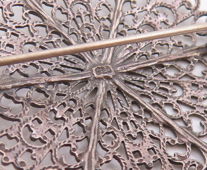 925 Sterling Silver Vintage Brooch Pin Topaz Intricate Floral Filigree  BP12384