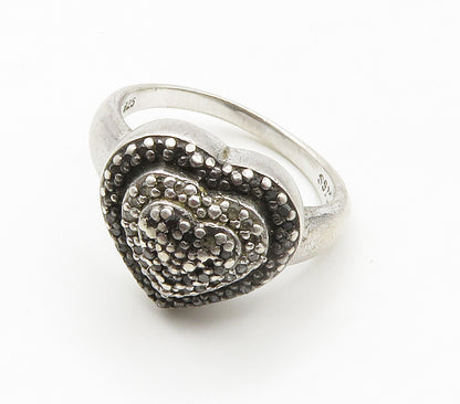 925 Sterling Silver Vintage Real Black & White Diamonds Band Ring Sz 8 RG15139