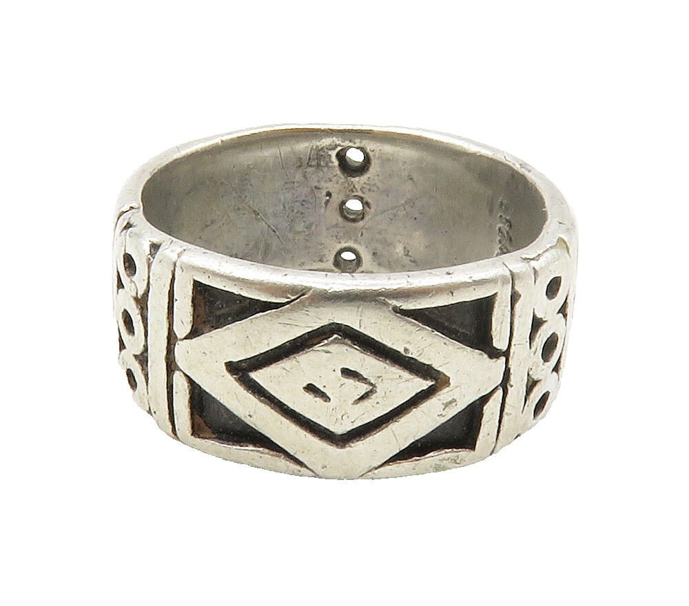 925 Sterling Silver Vintage Oxidized Pattern Round Band Ring Sz 7  RG14990