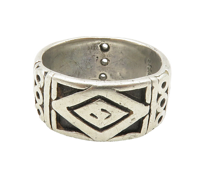 925 Sterling Silver Vintage Oxidized Pattern Round Band Ring Sz 7  RG14990