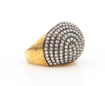 925 Sterling Silver Vintage Ring Gold Plated Topaz Inlay Dome  Sz 6.5  RG30190