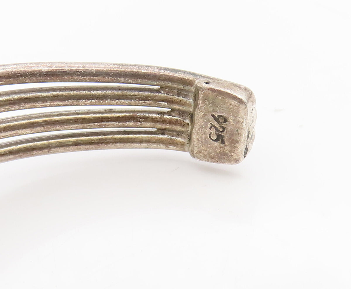 925 Sterling Silver  Vintage Designer Brutalist Split Bands Bracelet BT10157