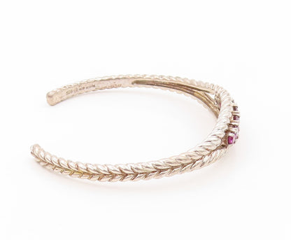 925 Sterling Silver Vintage Bracelet Designer Round Pink CZ Roped Cuff  BT11067
