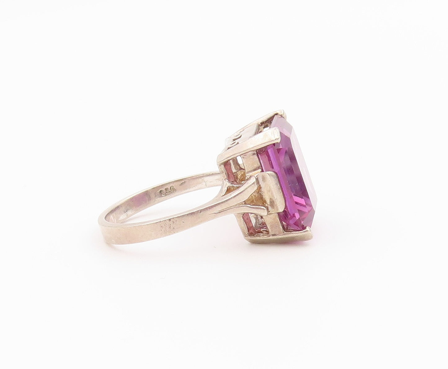 925 Sterling Silver Vintage Ring Classic Pink Topaz Solitaire  Sz 7.5  RG36424