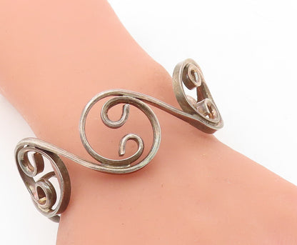 MEXICO 925 Silver  Vintage Dark Tone Baroque Swirl Cuff Bracelet  BT2991