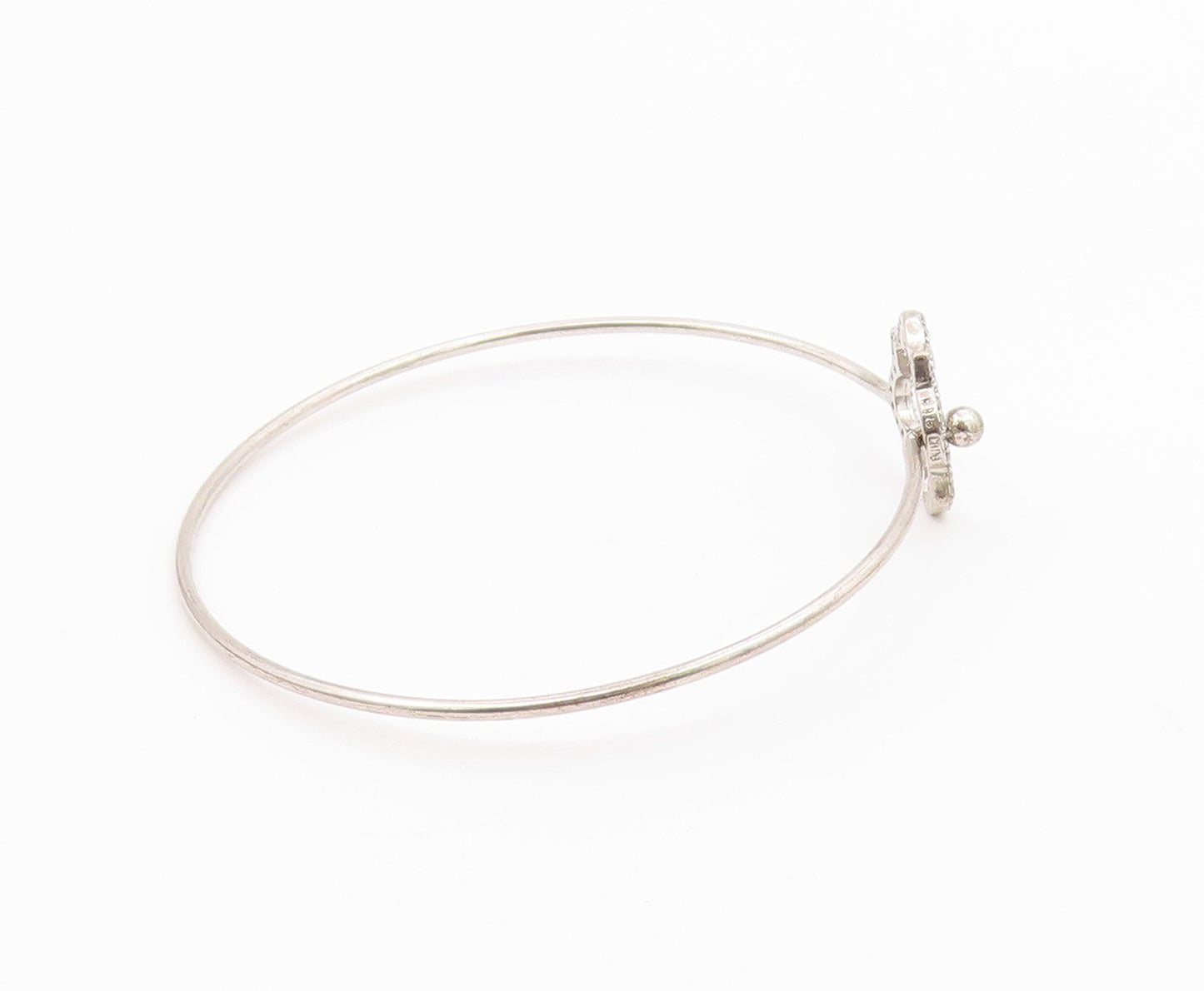925 Sterling Silver  Shiny Topaz Open Flower Motif Bangle Bracelet  BT5254
