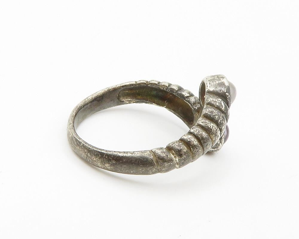 925 Sterling Silver  Vintage Topaz Dark Tone Fluted Bypass Ring Sz 7  RG14726