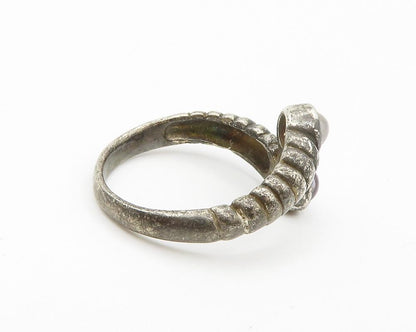 925 Sterling Silver  Vintage Topaz Dark Tone Fluted Bypass Ring Sz 7  RG14726