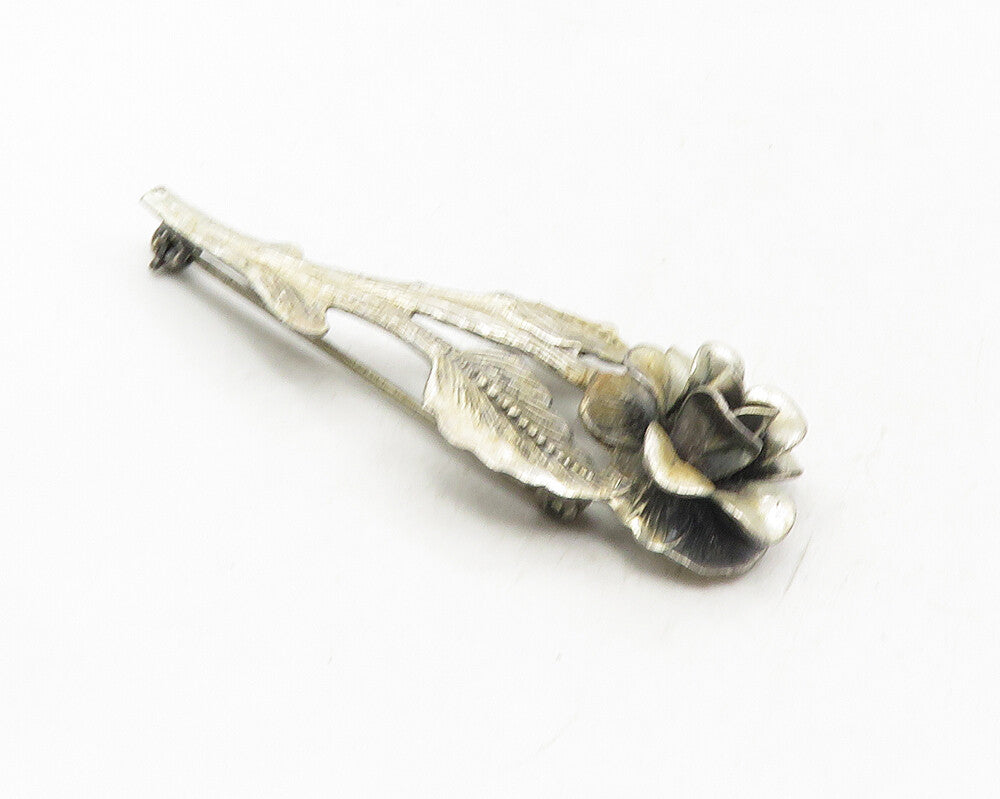 JEWEL ART 925 Sterling Silver Vintage Sculpted Single Flower Brooch Pin BP3871