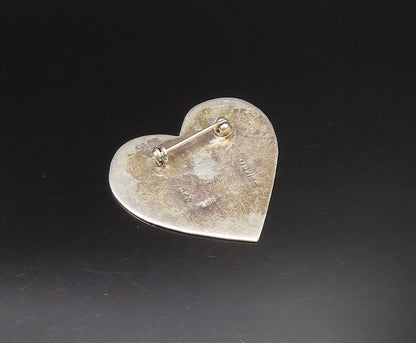 925 Silver  Vintage Engraved Kids & Flowers Flat Love Heart Brooch Pin  BP9566
