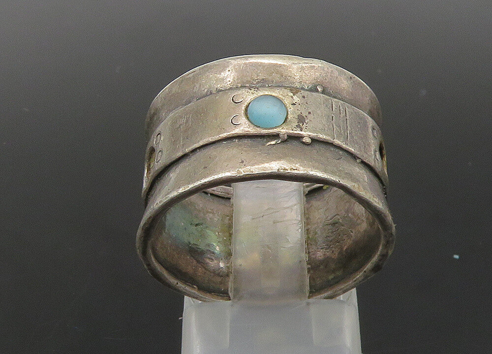 ISRAEL 925 Silver   Vintage Blue Cat's Eye Stone Band Ring Sz 8.5  RG23021