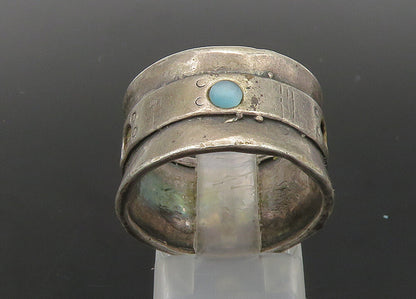 ISRAEL 925 Silver   Vintage Blue Cat's Eye Stone Band Ring Sz 8.5  RG23021