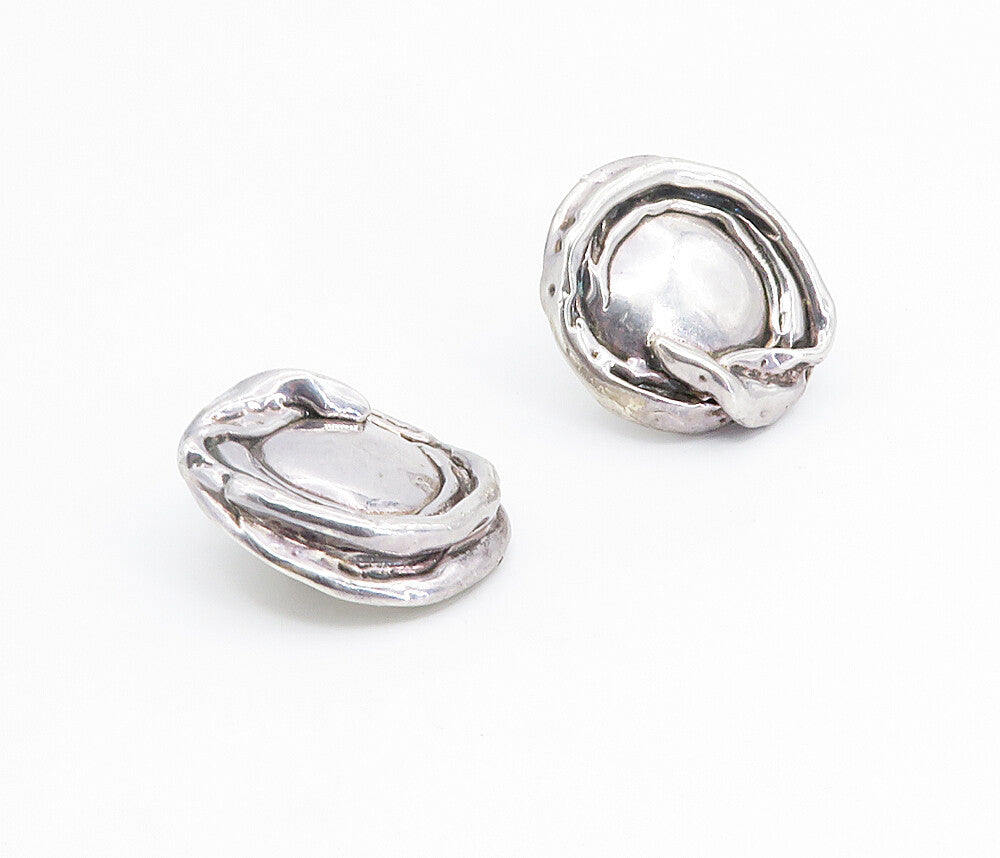 925 Sterling Silver  Vintage Modernist Sculpted Non Pierce Earrings  EG2916