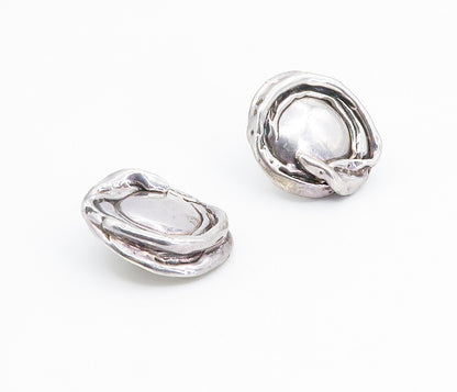 925 Sterling Silver  Vintage Modernist Sculpted Non Pierce Earrings  EG2916