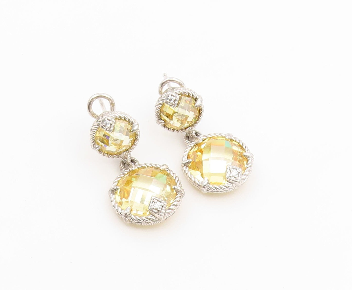 925 Sterling Silver Vintage Earrings JUDITH RIPKA Faceted Citrine Drop  EG14497