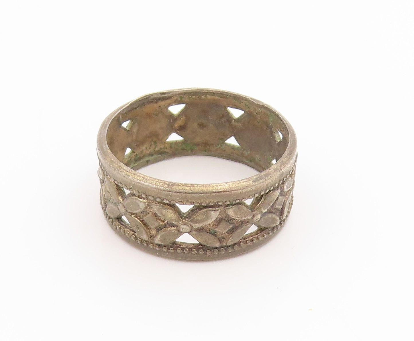 925 Sterling Silver Vintage Ring Classic Openwork Floral Band  Sz 7  RG35586