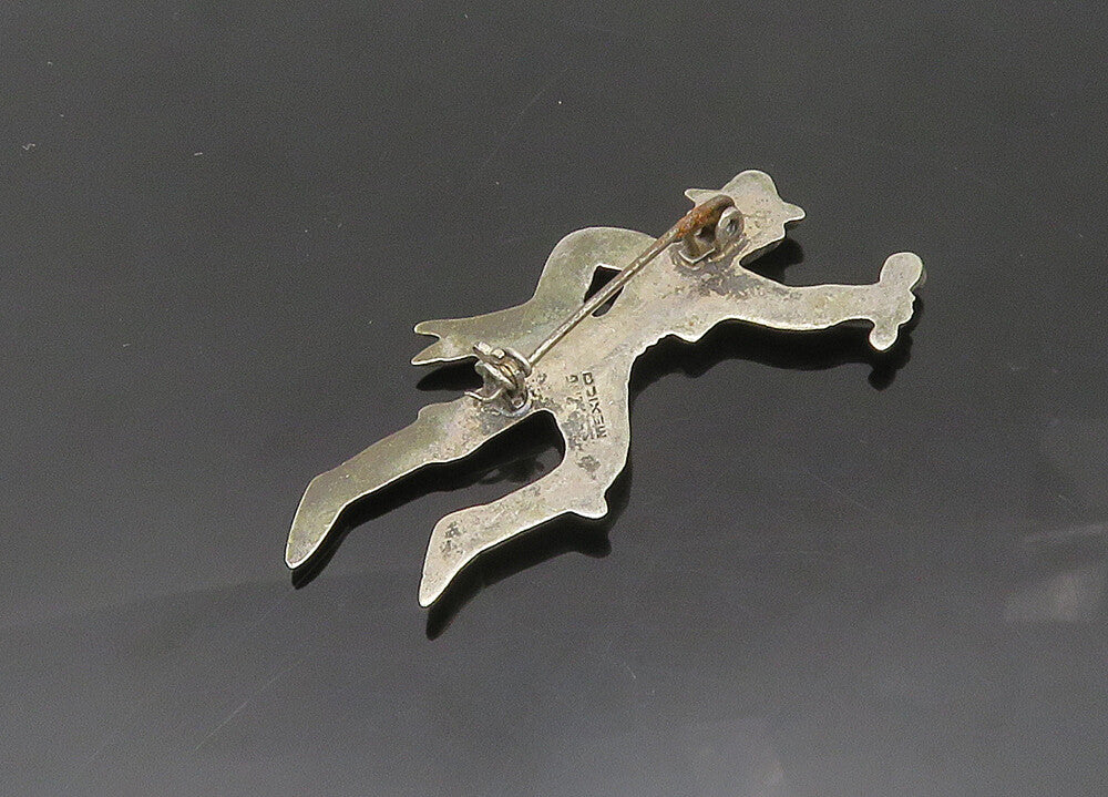 MEXICO 925 Sterling Silver  Vintage Antique Turquoise Dancer Brooch Pin BP8263