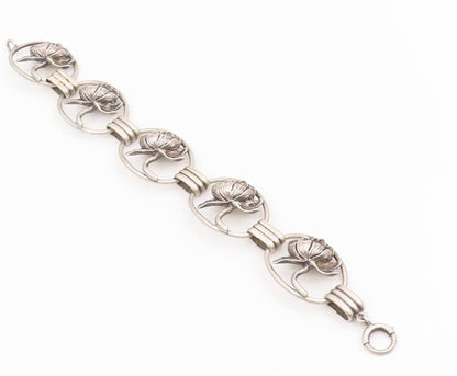 925 Sterling Silver Vintage Bracelet Carved Lotus Botanical Floral Link  BT11669