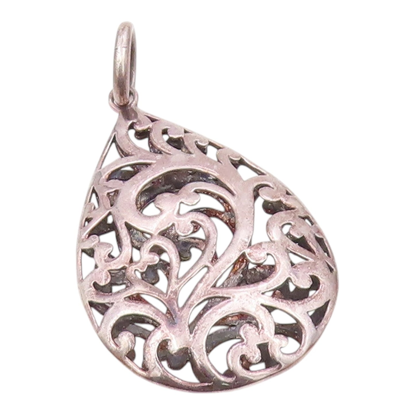 925 Sterling Silver  Vintage Pear Shaped Open Scroll Cutout Pendant  PT20983