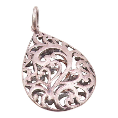 925 Sterling Silver  Vintage Pear Shaped Open Scroll Cutout Pendant  PT20983