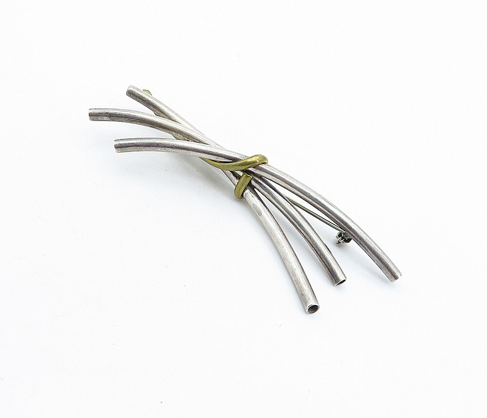 925 Sterling Silver  Vintage Two Tone Modernist Tubes Design Brooch Pin BP2213