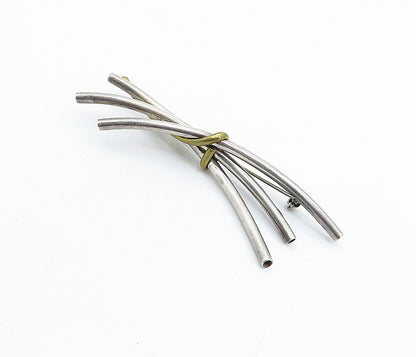 925 Sterling Silver  Vintage Two Tone Modernist Tubes Design Brooch Pin BP2213