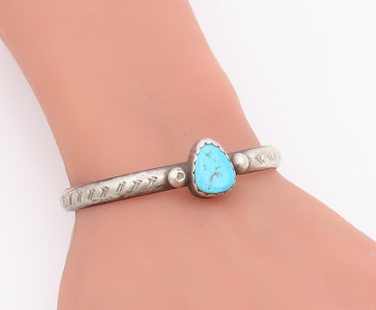 925 Sterling Silver Vintage Bracelet NAVAJO Turquoise Etched Cuff  BT11838