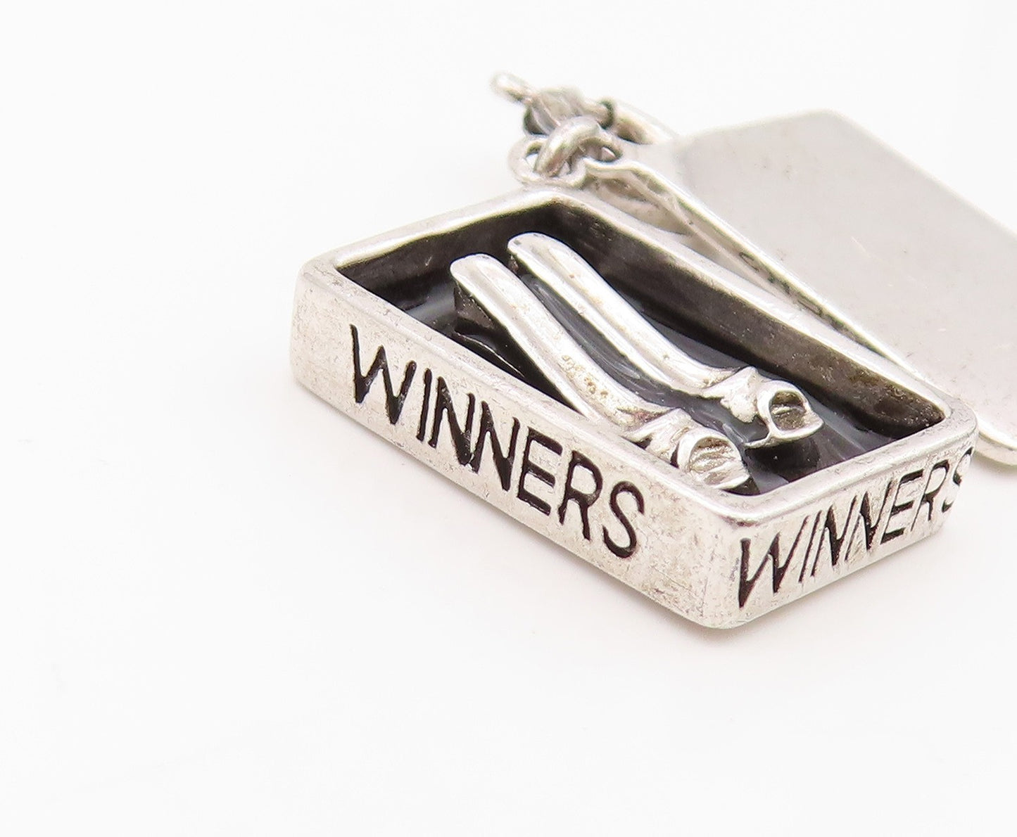 925 Sterling Silver Vintage Pendant Etched Designer Shoe Box Charm  PT24326