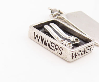 925 Sterling Silver Vintage Pendant Etched Designer Shoe Box Charm  PT24326