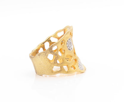 925 Sterling Silver Vintage Ring Gold Plated CZ Open Work Band  Sz 7  RG33721