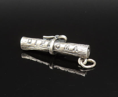 925 Sterling Silver  Vintage Bow Tied Rolled Diploma Pendant  PT21209