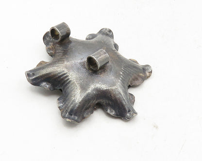 925 Sterling Silver  Vintage Antique Dark Tone Sculpted Flower Pendant  PT7903