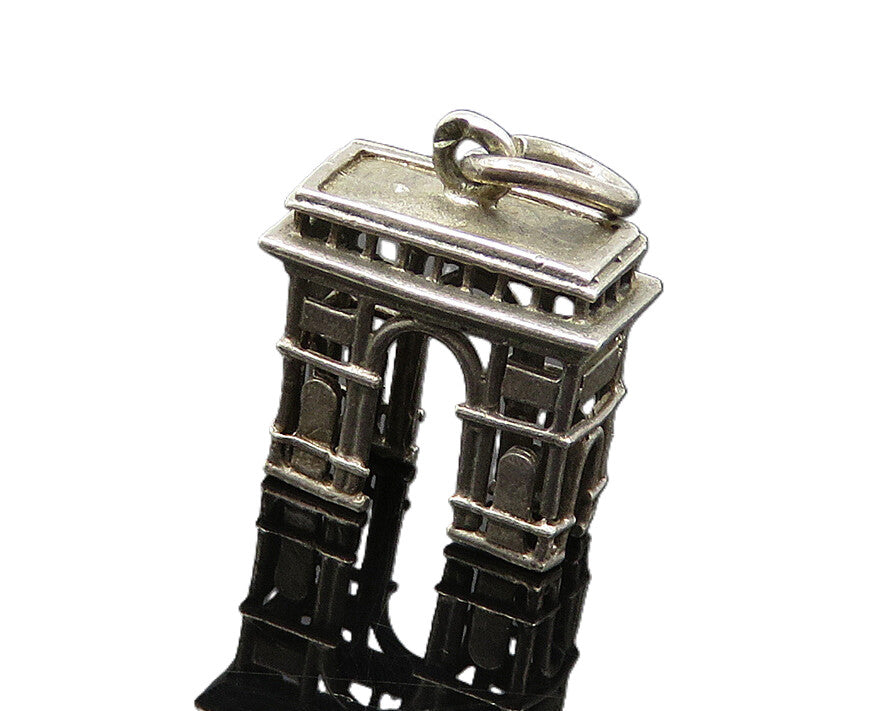 925 Sterling Silver  Vintage Petite Dark Tone Arch Landmark Pendant  PT16409