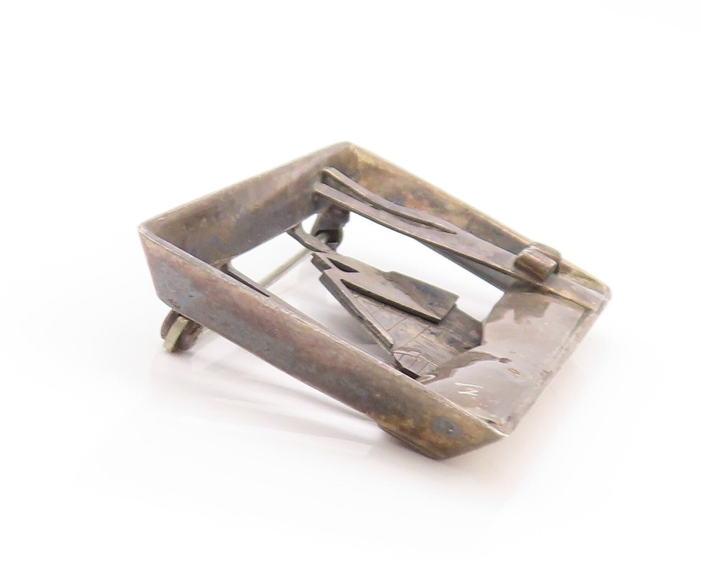 925 Sterling Silver Vintage Brooch Dark Tone House In Woods Cutout  BP11524