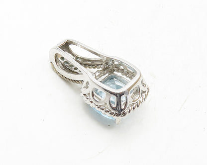 925 Sterling Silver & 10K GOLD  Blue Topaz & Genuine Diamonds Pendant  PT7526