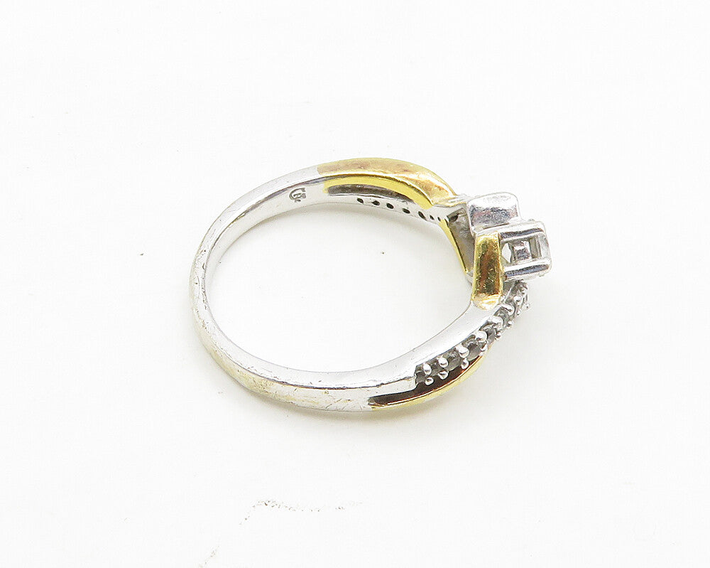 925 Sterling Silver  Vintage Topaz 2 Tone Shiny Split Band Ring Sz 8  RG18953