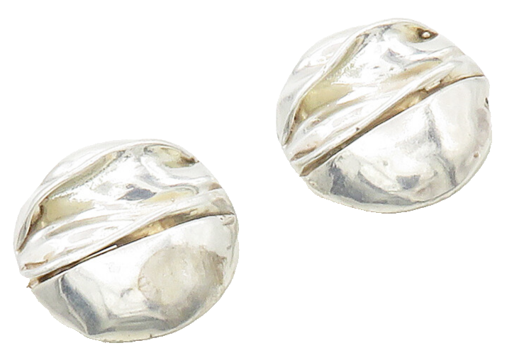 925 Sterling Silver  Vintage Modernist Sculpted Round Drop Earrings  EG8608