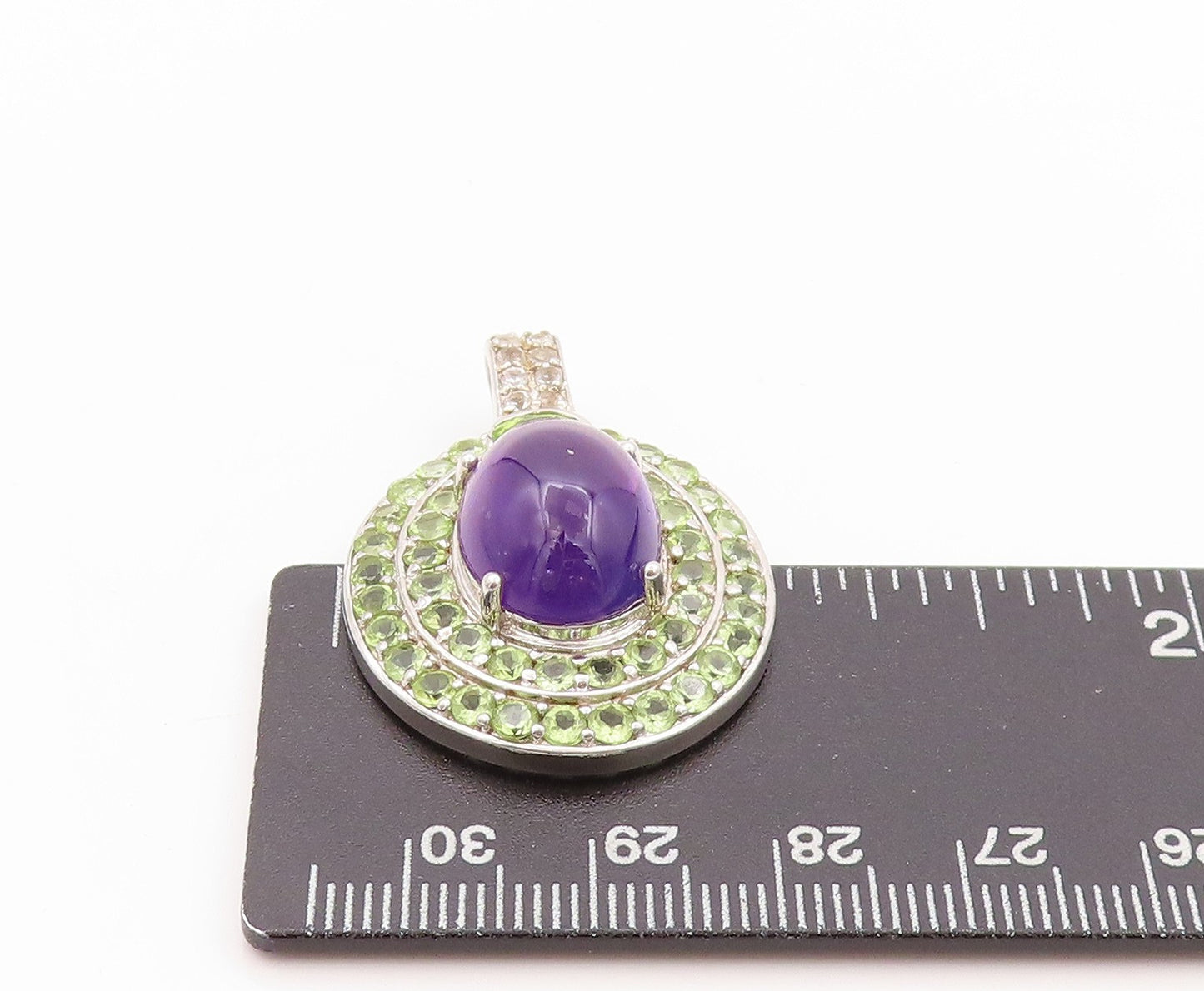 925 Sterling Silver Vintage Pendant Oval Amethyst Halo Peridot & Topaz  PT24100
