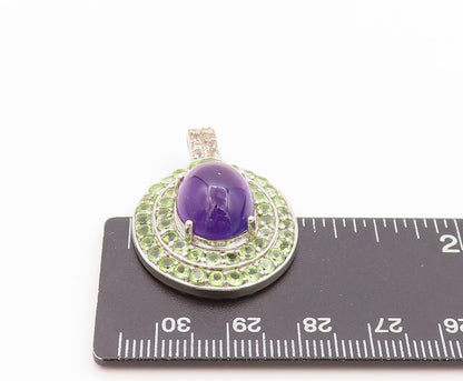 925 Sterling Silver Vintage Pendant Oval Amethyst Halo Peridot & Topaz  PT24100