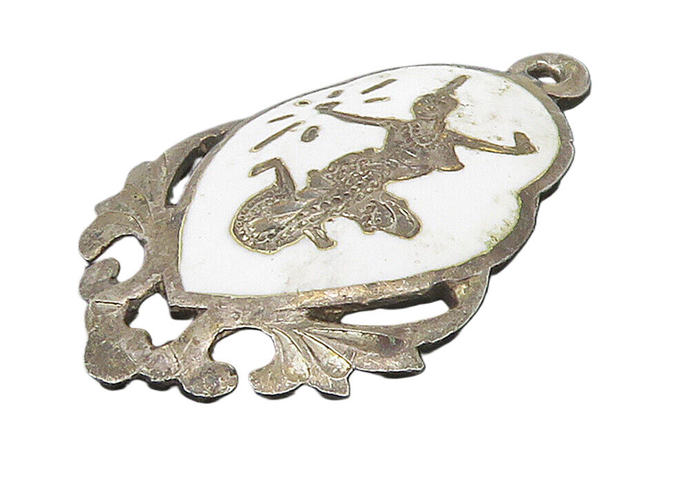 SIAM 925 Sterling Silver  Vintage White Enamel Niello Dancer Pendant  PT12218