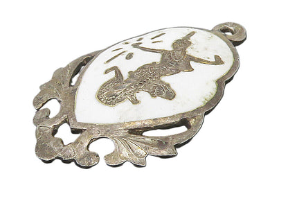 SIAM 925 Sterling Silver  Vintage White Enamel Niello Dancer Pendant  PT12218