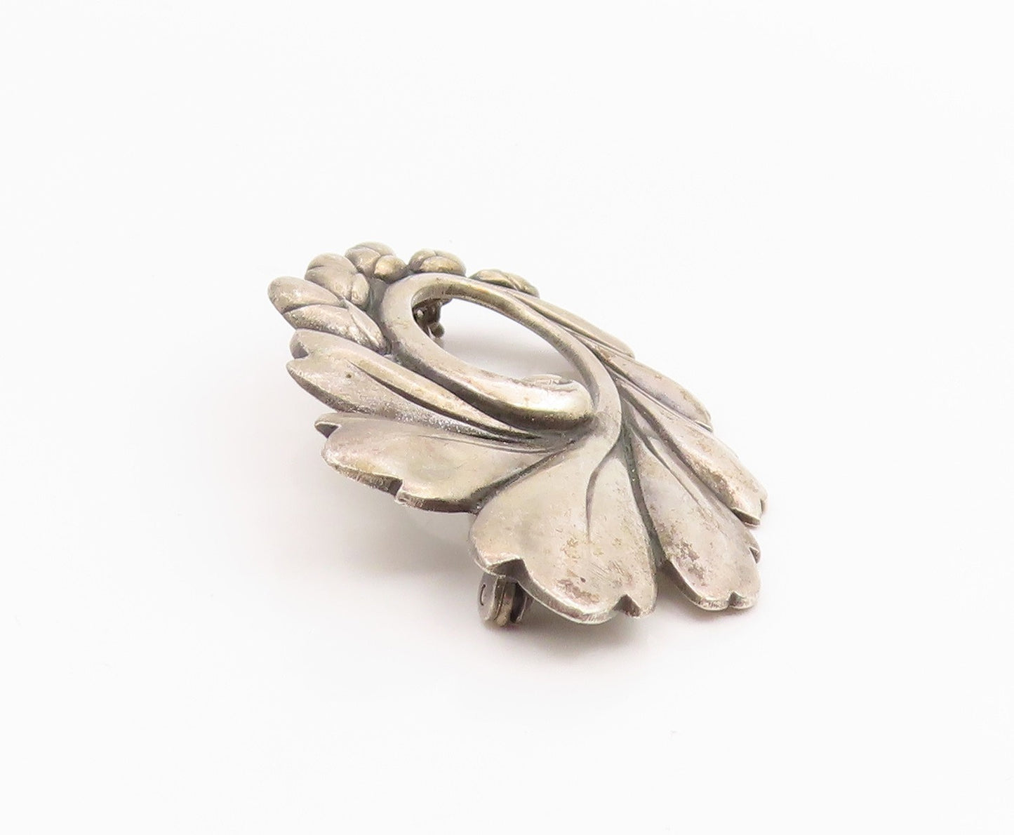 925 Sterling Silver Vintage Brooch Pin VIKING CRAFT Floral Leaf Swirl  BP12470