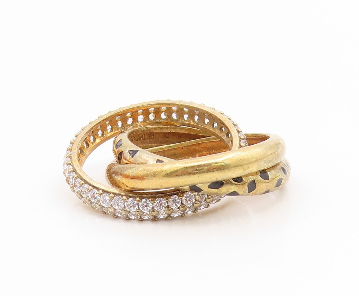 925 Sterling Silver Vintage Ring Gold Plated CZ Interlocking Band Sz 6.5 RG35212