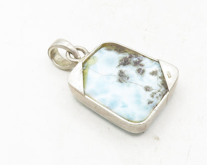 925 Sterling Silver  Vintage Larimar Shiny Smooth Drop Pendant  PT7822