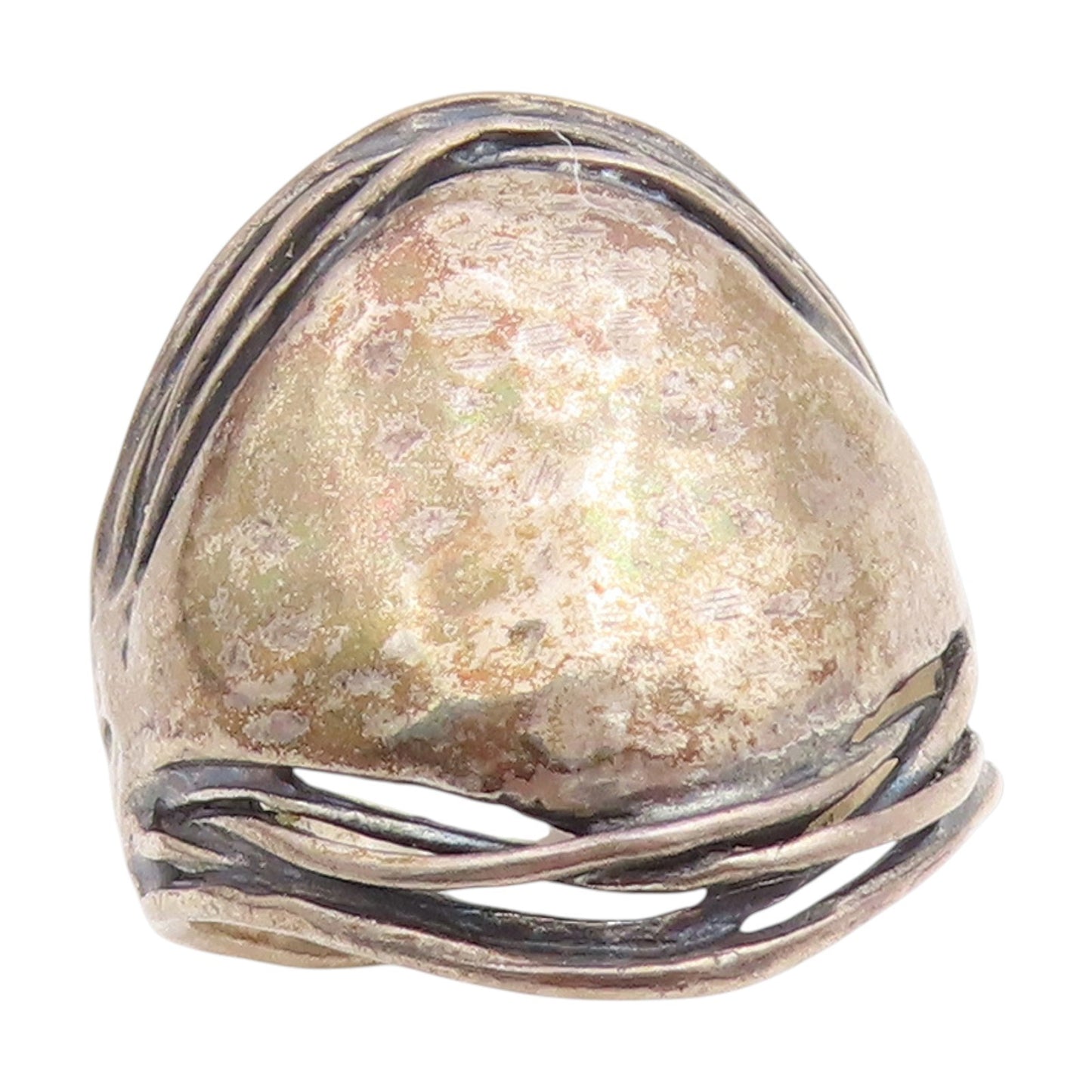 925 Sterling Silver Vintage Ring OR PAZ ISRAEL Modernist Wide Band Sz 9 RG34805