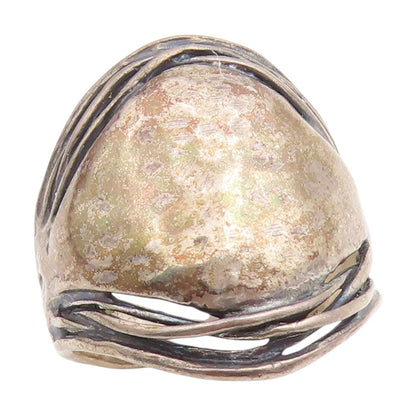 925 Sterling Silver Vintage Ring OR PAZ ISRAEL Modernist Wide Band Sz 9 RG34805