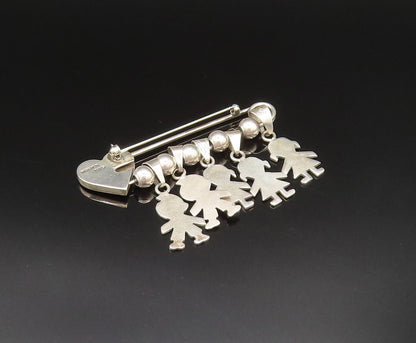 925 Sterling Silver Vintage Bead Ball & Children Charm Heart Safety Pin BP9637
