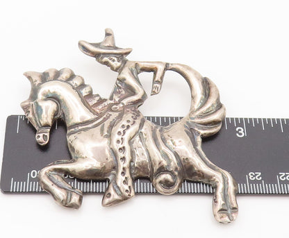 MEXICO 925 Silver  Vintage Antique Jockey Riding Horse Brooch Pin  BP10488